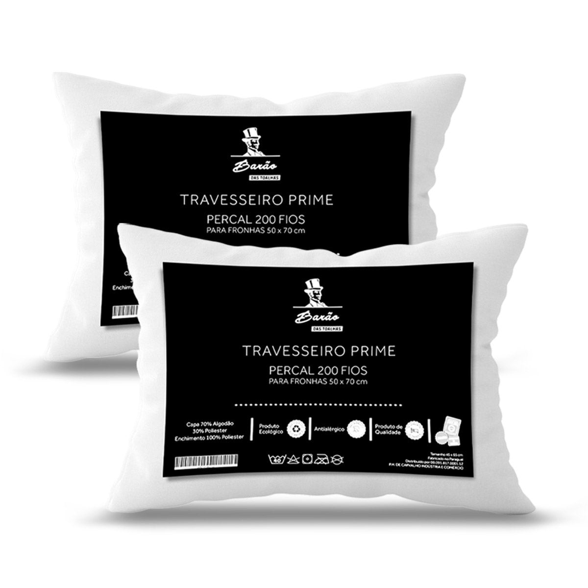 Travesseiro Antialérgico Impermeável New Prime Kit c/ 2 Travesseiros Impermeávels 45 X 65 CM